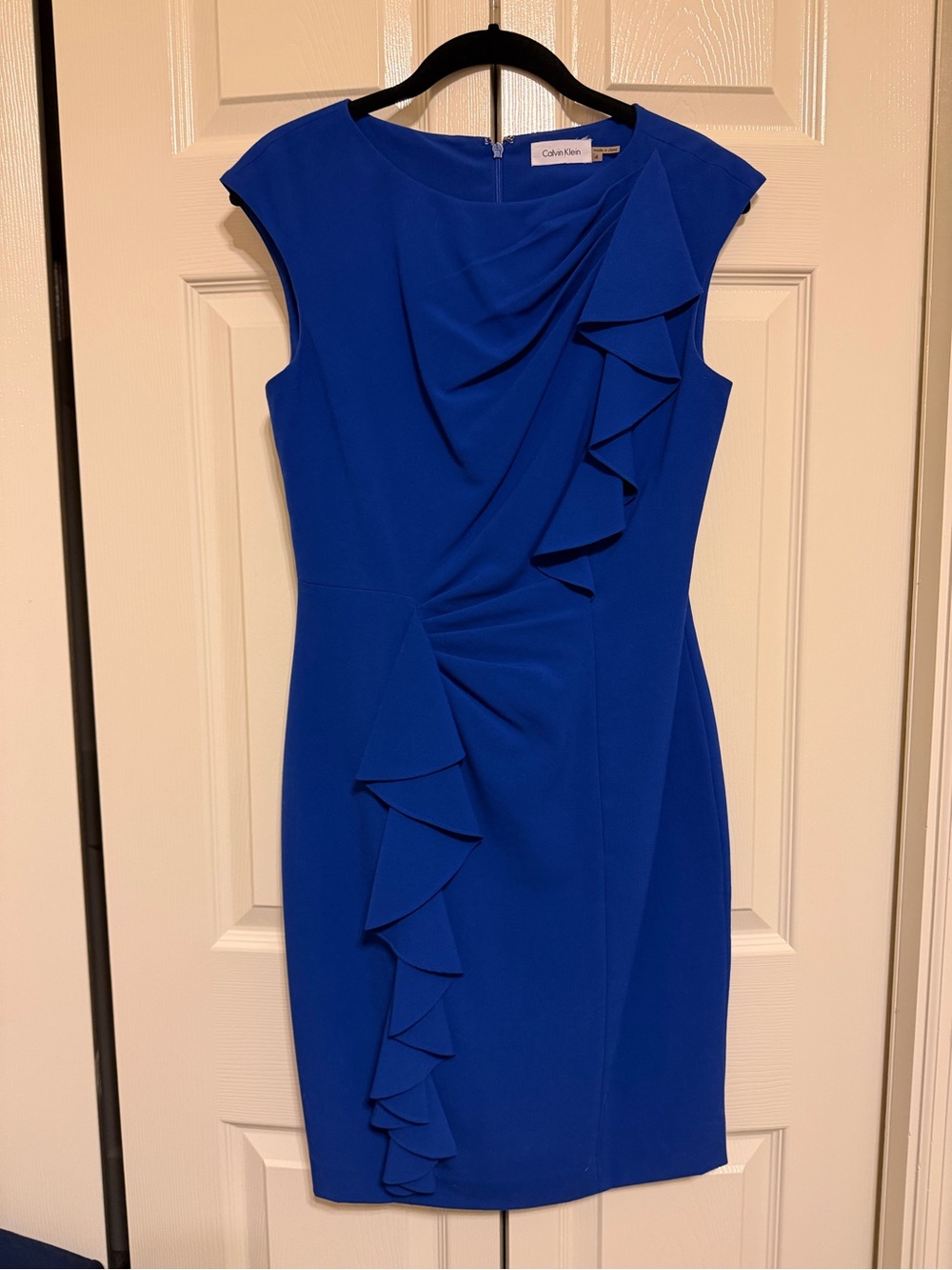 Calvin Klein Cobalt Blue Ruffle Sheath Dress